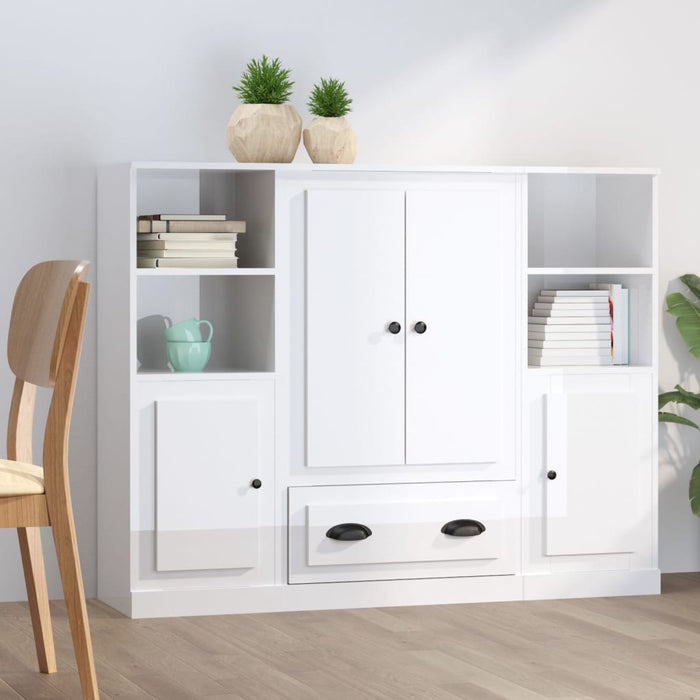 vidaXL Highboards 3 pcs High Gloss White Engineered Wood