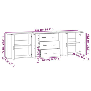 vidaXL Sideboards 3 pcs Black Engineered Wood