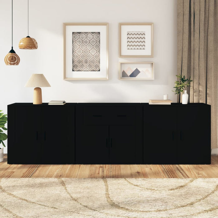 vidaXL Sideboards 3 pcs Black Engineered Wood