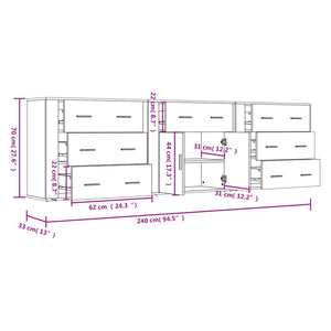 vidaXL Sideboards 3 pcs Black Engineered Wood