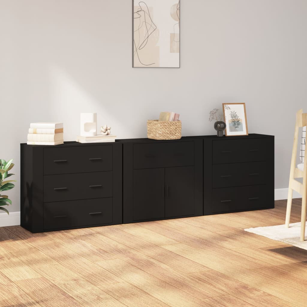 vidaXL Sideboards 3 pcs Black Engineered Wood