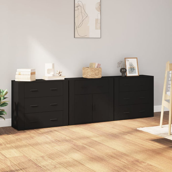 vidaXL Sideboards 3 pcs Black Engineered Wood