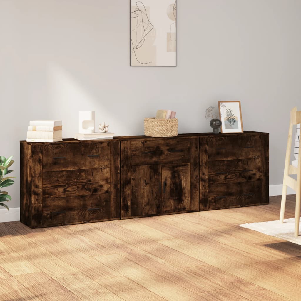 vidaXL Sideboards 3 pcs Smoked Oak Engineered Wood