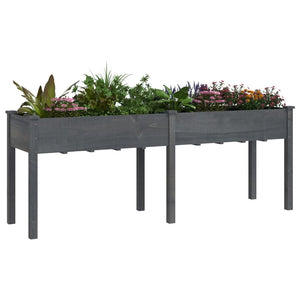 vidaXL Planter with Liner Grey 203x53x76 cm Solid Wood Fir