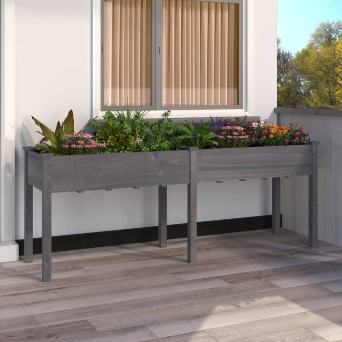 vidaXL Planter with Liner Grey 203x53x76 cm Solid Wood Fir