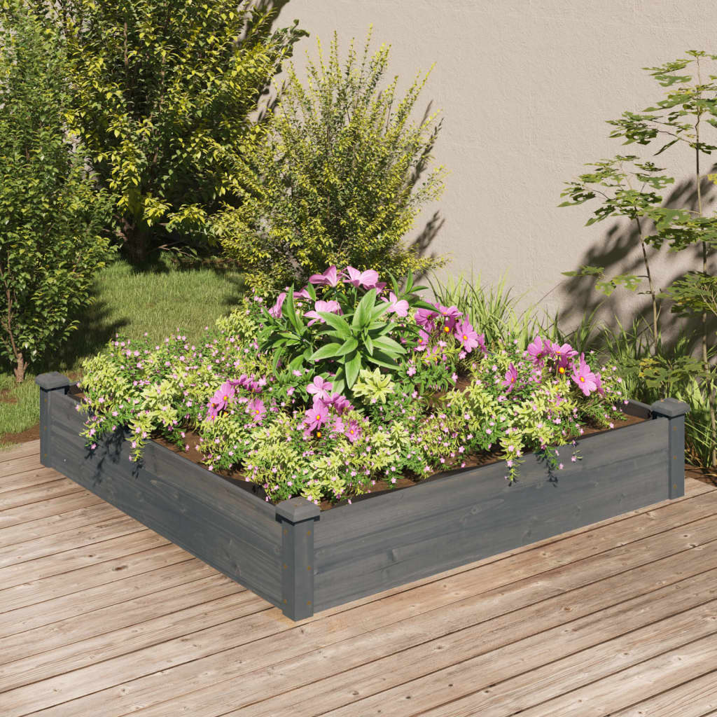 vidaXL Garden Raised Bed with Liner Grey 120x120x25 cm Solid Wood Fir