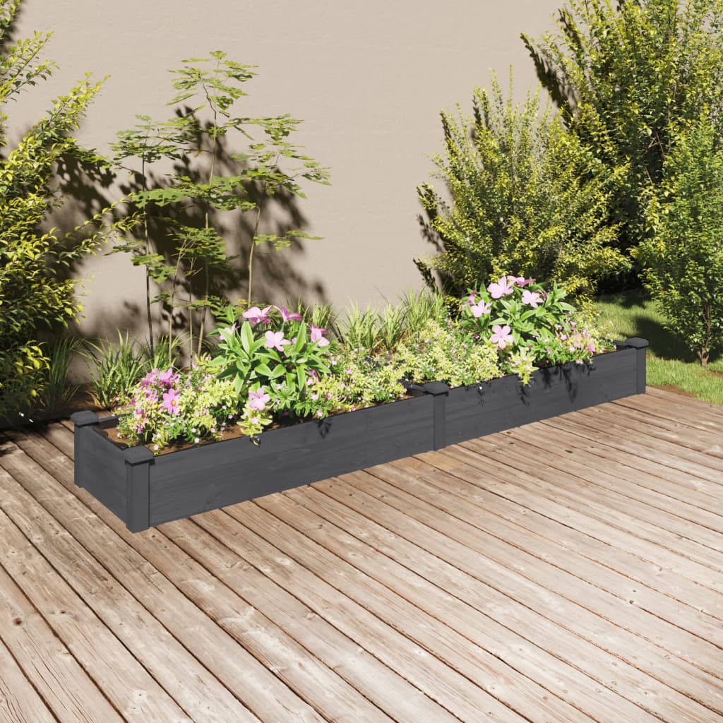 vidaXL Garden Raised Bed with Liner Grey 240x45x25 cm Solid Wood Fir