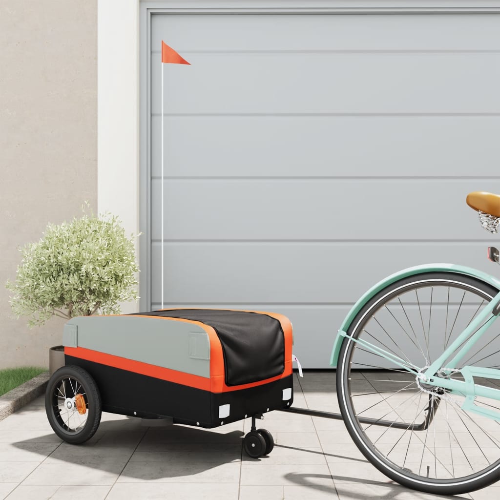 vidaXL Bike Trailer Black and Orange 30 kg Iron