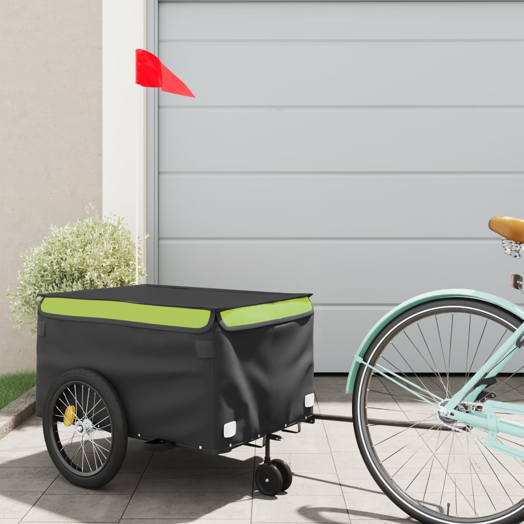 vidaXL Bike Trailer Black and Green 30 kg Iron