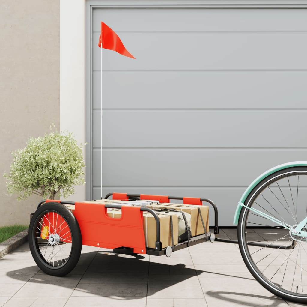 vidaXL Bike Trailer Orange Oxford Fabric and Iron