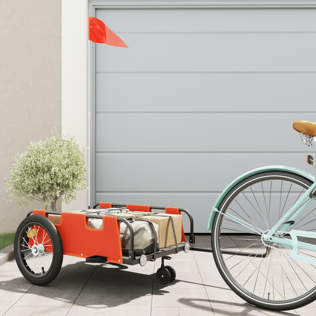 vidaXL Bike Trailer Orange Oxford Fabric and Iron