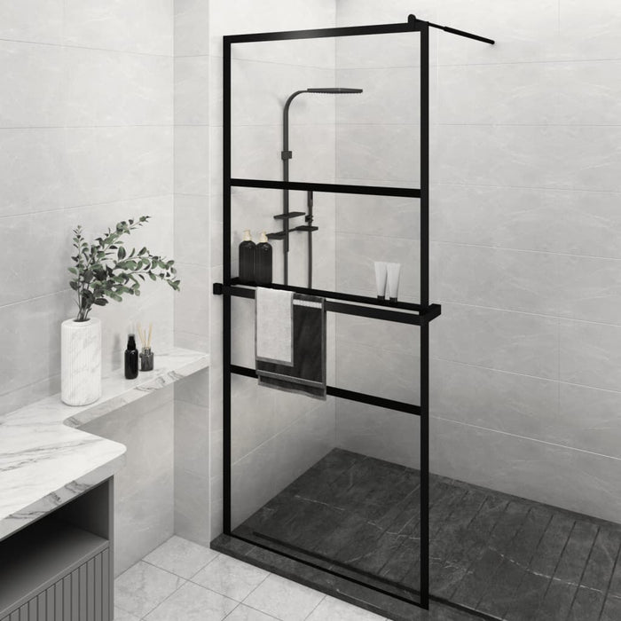 vidaXL Walk-in Shower Wall with Shelf Black 90x195 cm ESG Glass&Aluminium