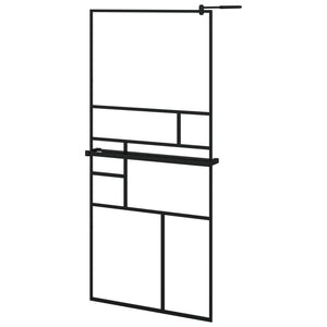 vidaXL Walk-in Shower Wall with Shelf Black 90x195 cm ESG Glass&Aluminium