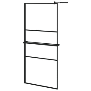 vidaXL Walk-in Shower Wall with Shelf Black 90x195 cm ESG Glass&Aluminium