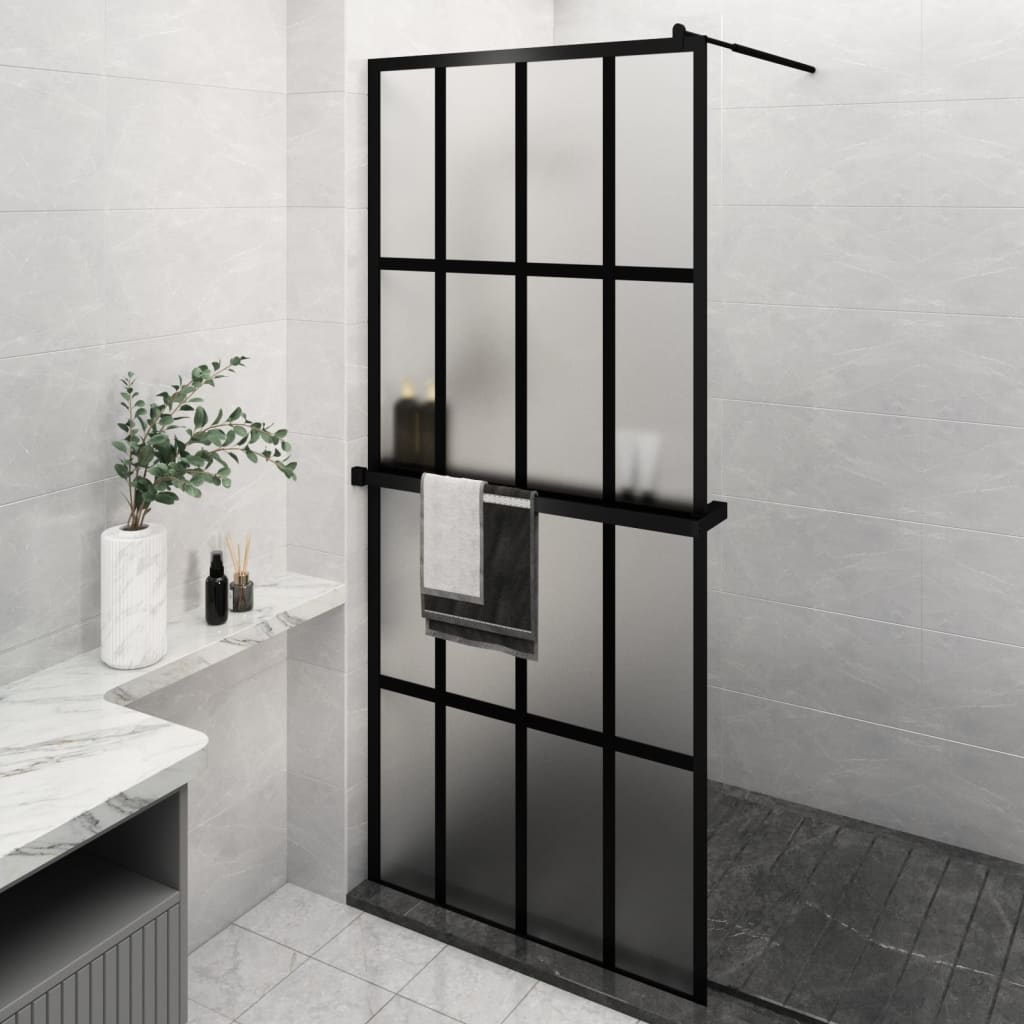 vidaXL Walk-in Shower Wall with Shelf Black 100x195 cm ESG Glass&Aluminium