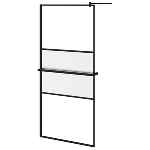 vidaXL Walk-in Shower Wall with Shelf Black 100x195 cm ESG Glass&Aluminium