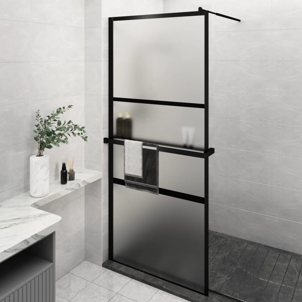 vidaXL Walk-in Shower Wall with Shelf Black 100x195 cm ESG Glass&Aluminium