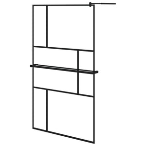 vidaXL Walk-in Shower Wall with Shelf Black 115x195 cm ESG Glass&Aluminium