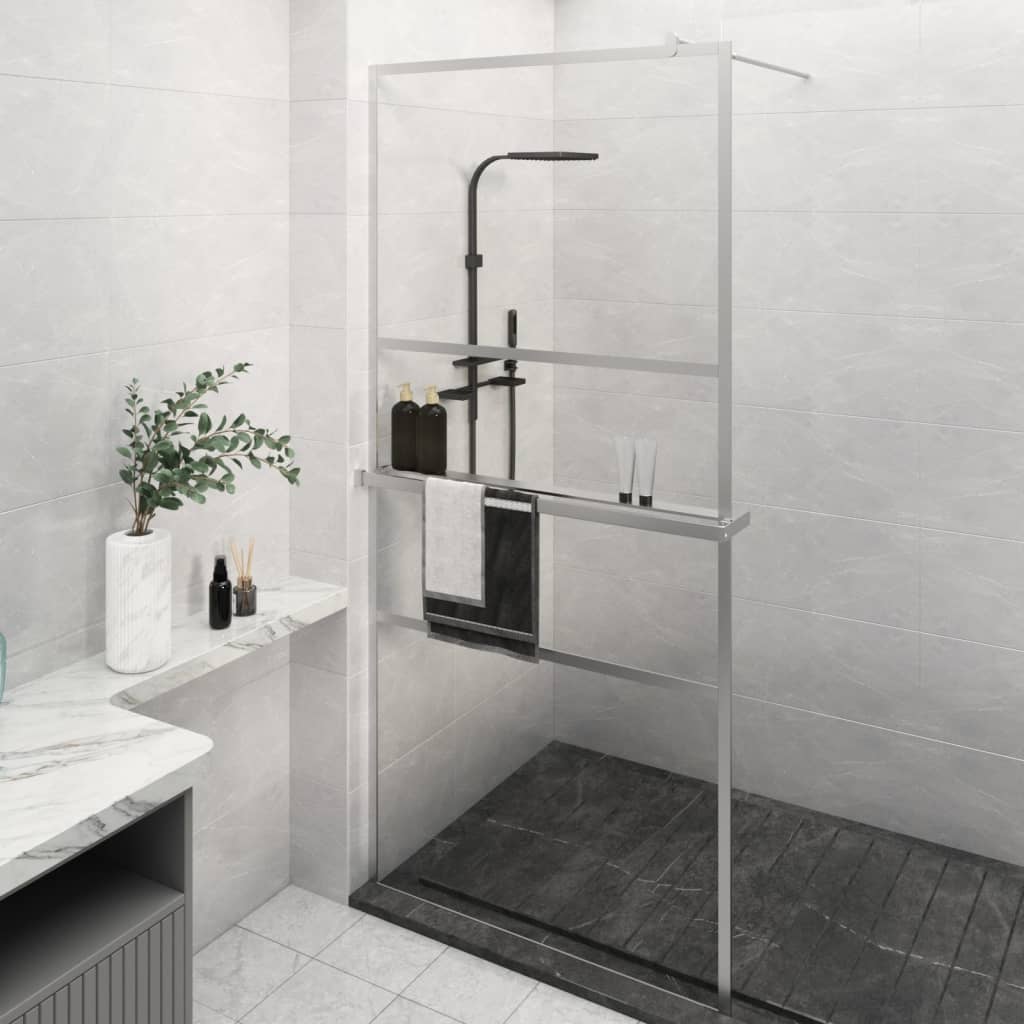 vidaXL Walk-in Shower Wall with Shelf 80x195 cm ESG Glass&Aluminium