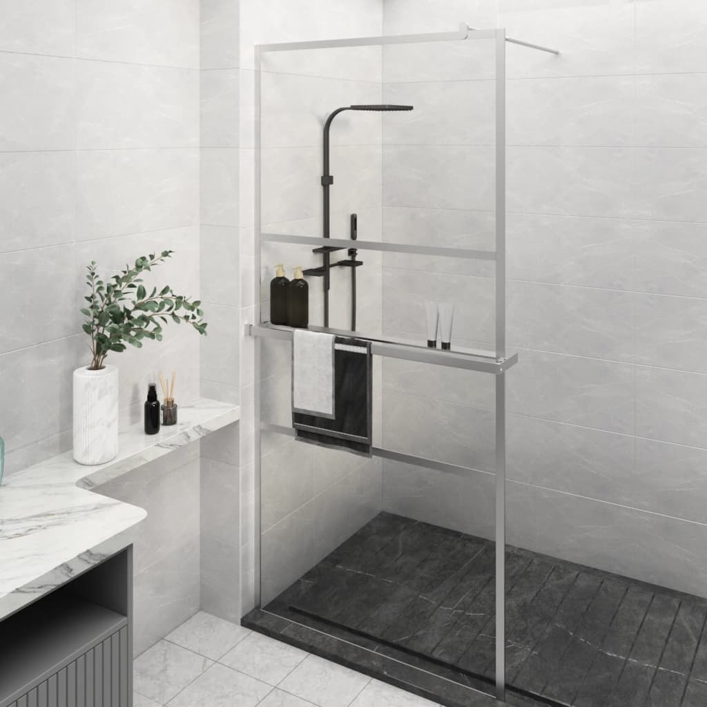 vidaXL Walk-in Shower Wall with Shelf Chrome 90x195 cm ESG Glass&Aluminium