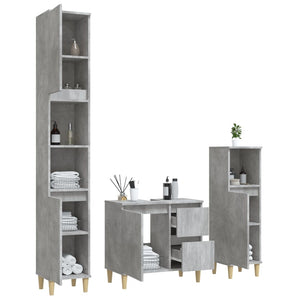 vidaXL 3 Piece Bathroom Cabinet Set Concrete Grey Engineered Wood