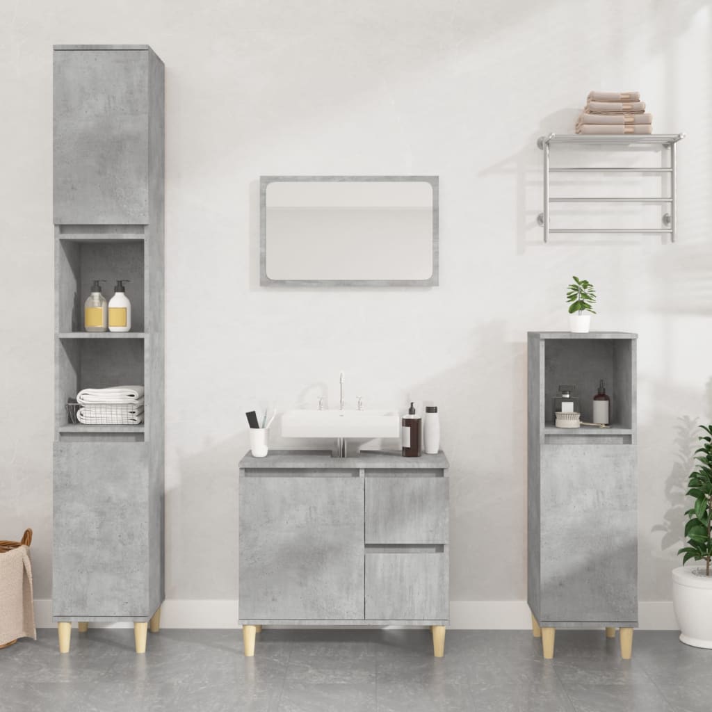 vidaXL 3 Piece Bathroom Cabinet Set Concrete Grey Engineered Wood