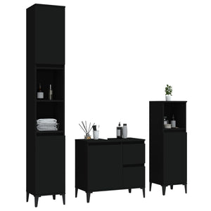 vidaXL 3 Piece Bathroom Cabinet Set Black Engineered Wood