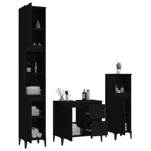 vidaXL 3 Piece Bathroom Cabinet Set Black Engineered Wood