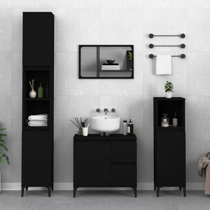 vidaXL 3 Piece Bathroom Cabinet Set Black Engineered Wood