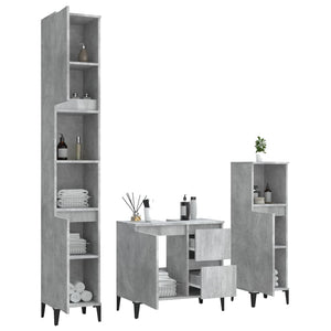 vidaXL 3 Piece Bathroom Cabinet Set Concrete Grey Engineered Wood