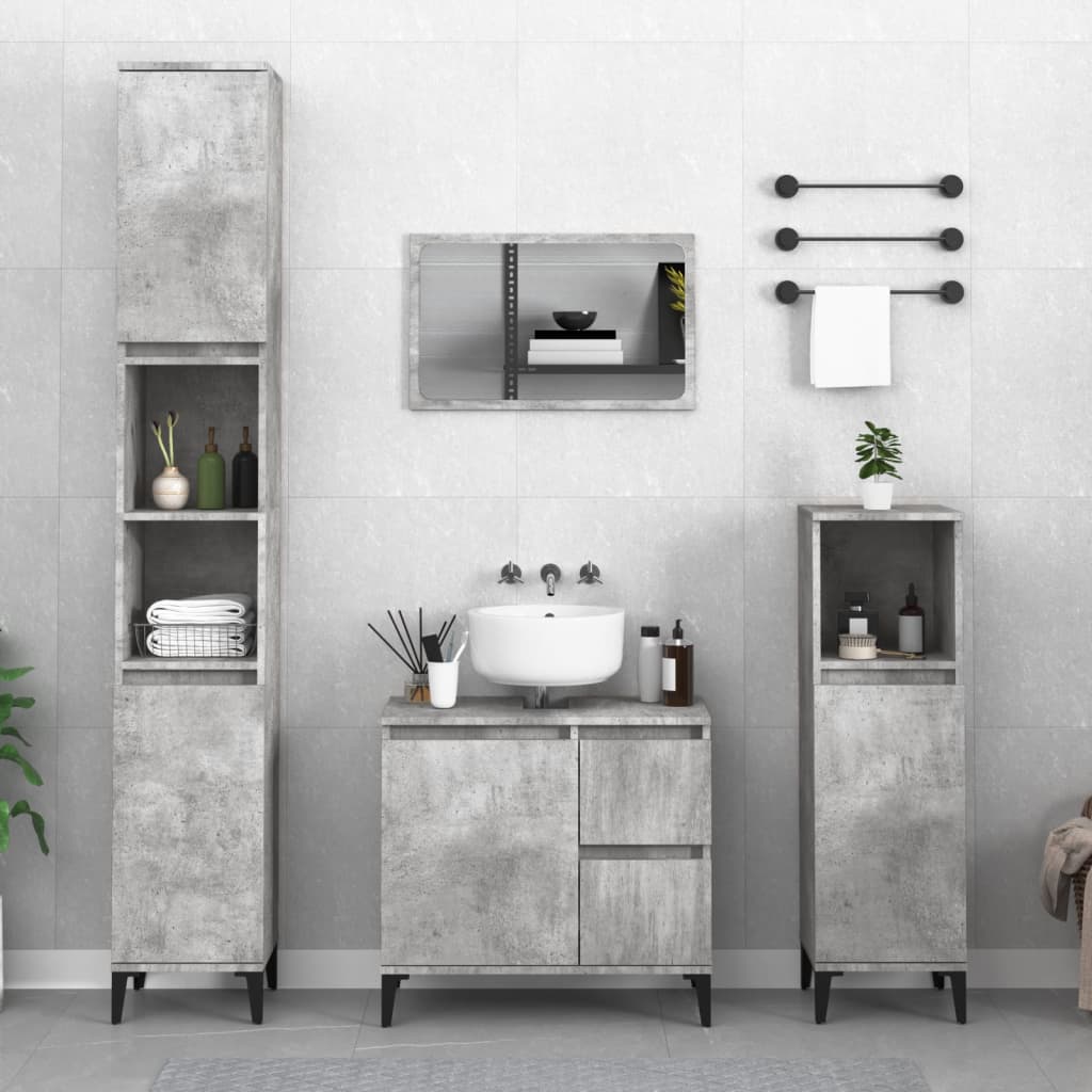 vidaXL 3 Piece Bathroom Cabinet Set Concrete Grey Engineered Wood