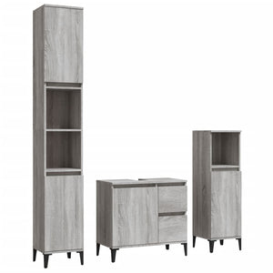 vidaXL 3 Piece Bathroom Cabinet Set Grey Sonoma Engineered Wood