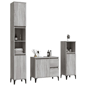 vidaXL 3 Piece Bathroom Cabinet Set Grey Sonoma Engineered Wood