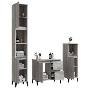 vidaXL 3 Piece Bathroom Cabinet Set Grey Sonoma Engineered Wood