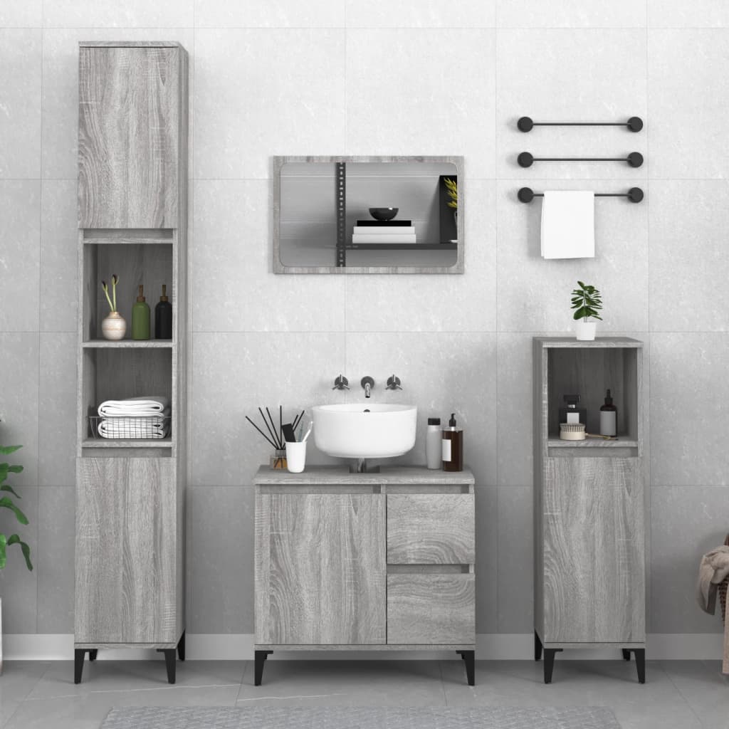 vidaXL 3 Piece Bathroom Cabinet Set Grey Sonoma Engineered Wood