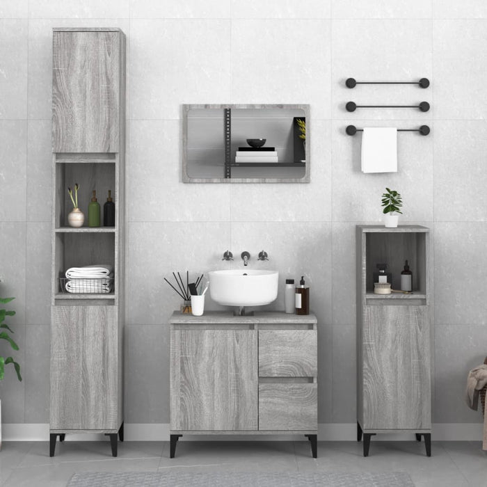 vidaXL 3 Piece Bathroom Cabinet Set Grey Sonoma Engineered Wood