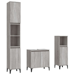 vidaXL 3 Piece Bathroom Furniture Set Grey Sonoma Engineered Wood