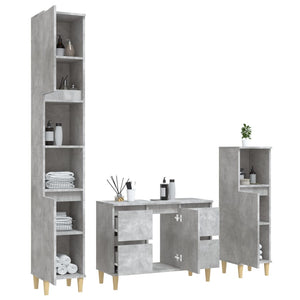 vidaXL 3 Piece Bathroom Furniture Set Concrete Grey Engineered Wood