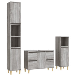 vidaXL 3 Piece Bathroom Furniture Set Grey Sonoma Engineered Wood