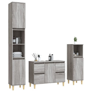 vidaXL 3 Piece Bathroom Furniture Set Grey Sonoma Engineered Wood