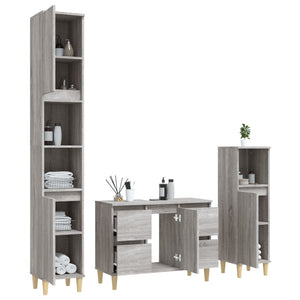 vidaXL 3 Piece Bathroom Furniture Set Grey Sonoma Engineered Wood