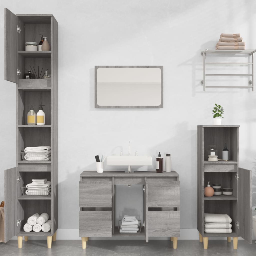 vidaXL 3 Piece Bathroom Furniture Set Grey Sonoma Engineered Wood