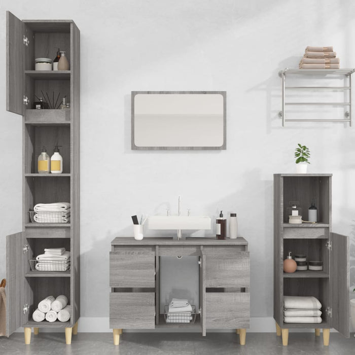 vidaXL 3 Piece Bathroom Furniture Set Grey Sonoma Engineered Wood