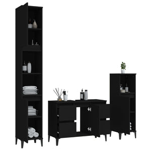 vidaXL 3 Piece Bathroom Furniture Set Black Engineered Wood