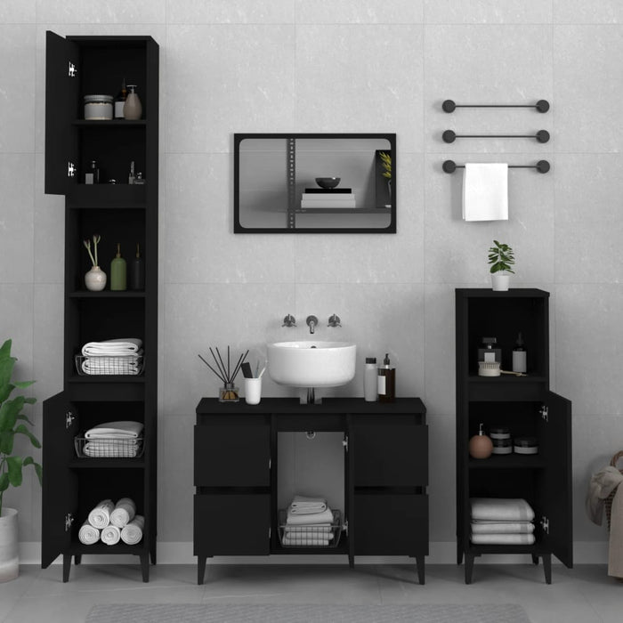 vidaXL 3 Piece Bathroom Furniture Set Black Engineered Wood