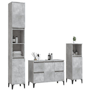 vidaXL 3 Piece Bathroom Furniture Set Concrete Grey Engineered Wood