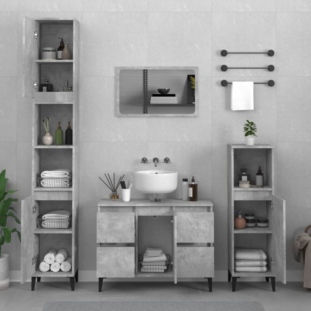 vidaXL 3 Piece Bathroom Furniture Set Concrete Grey Engineered Wood