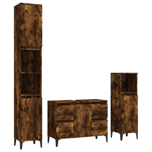 vidaXL 3 Piece Bathroom Furniture Set Smoked Oak Engineered Wood