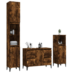 vidaXL 3 Piece Bathroom Furniture Set Smoked Oak Engineered Wood