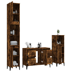 vidaXL 3 Piece Bathroom Furniture Set Smoked Oak Engineered Wood